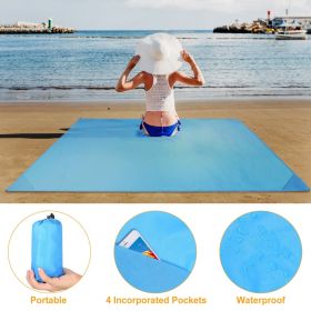 Portable Beach Blanket 4.6' x 6.6' Waterproof Foldable Camping Rug Pocket Sand-proof Picnic Mat (Color: Blue)