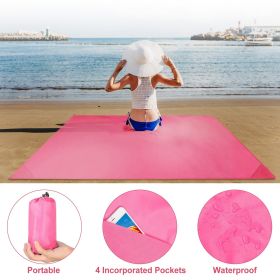 Portable Beach Blanket 4.6' x 6.6' Waterproof Foldable Camping Rug Pocket Sand-proof Picnic Mat (Color: Pink)